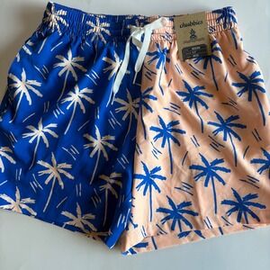 Chubbies Men's‎ Medium Swim Trunks Palm Print Blue Peach Retro Beach Shorts